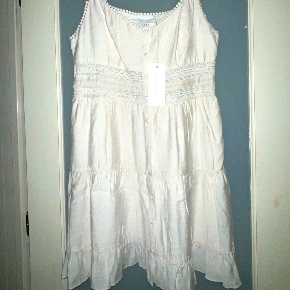 LUSH Crochet Button Down Ruffle Minidress. Off White Color Size L